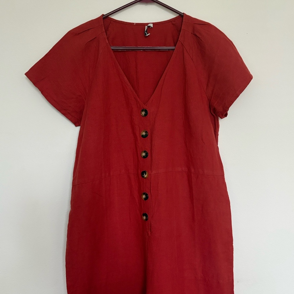 Madewell Linen Brick Red Jumpsuit Size 6 - Picture 1 of 11
